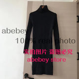 Long Sleeve Knitted Bodycon Autumn Winter Dress Women Mini Casual Basic Slim Turtleneck Dresses Black