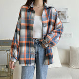 Vintage Plaid Oversized Loose Blouse-Outfit