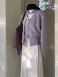 Atmosphere Wear Purple V-Neck Knitted Cardigan Women's Autumn And Winter Lazy Sweater Design Feeling Drifting