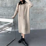 Autumn And Winter Thickened Hooded Sweater Dress Women's Straight Tube Loose Waist Length Style To Wear Thin Knitted Bottom Sweater-Outfit