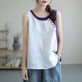 And Linen Vest Women's Large Size 2022 Summer Fashion Design Color Matching Loose Casual Retro Sleeveless Pullover