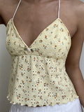 Retro Women Lace Halter Camis Tops Sleeveless Embroidery Floral Print Slim Fit Backless Tie-up Tank Summer Mini Vest-Outfit