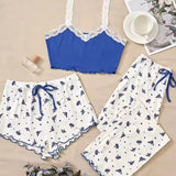 New Peach Hearted Pajamas Women's Spring And Summer Sweet And Cute Three-Piece Set Of Hanging Trousers Short Sexy