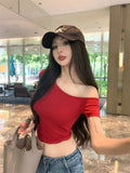 Toloer Desire Inclined Shoulder Short Sleeve T-Shirt Female 2024 Summer New Short Crop Slim Versatile Student Jacket Ins