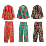 Big Flower Loose Suit Jacket Northeast Big Flower Cotton-Padded Jacket Leisure Trousers Suit-Outfit