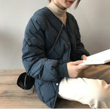 Autumn winter down jacket women fashion covered button o neck full sleeve diamond lattice oversize warm coat parka