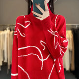 Toloer Turtleneck Sweater Female Thick Short Red This Year Christmas New Year Bottom Shirt Inside And Outside Wear Sweater-Outfit