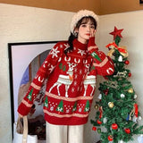 Christmas Elk Christmas Tree Pattern Half Turtleneck Sweater Women Thicken 2021 Winter New Loose Pullover Women's Winter