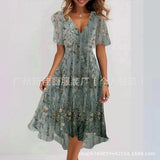 New Loose Leisure Shuya V Collar Crumped Flowers New Hot Print