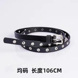 Toloer Lady Square Buckle Casual All-Hole Belt Korean Version Student Decoration With Jeans Black Belt Female-Outfit