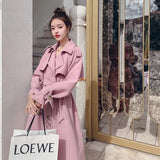 Fashion New Khaki Pink Trench Coat for Women Double-Breasted Long Duster Coat with Belt Lady Windbreaker Spring Autumn