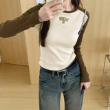 Slim Long-Sleeved T-Shirt Women's Early Autumn New Style Embroidered T-Shirt With Round Neck Blouse-Outfit