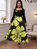 Collar Long-Sleeved Collared Dress With Colorful Dress Elegant Body-Repair A Party Evening Dress Dress