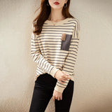 Toloer Round Collar Stripe Cashmere Knit Sweater Female Qiu Dong New Style Korean Version Temperament Loose Joker Bottom Unlined Upper Garment-Outfit