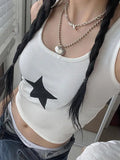 Star Embroidered Rib Cropped Tank Top-Outfit