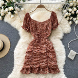 2021 Summer Chiffon Floral Dress Women Sexy Short Beach Dresses French Boho Daisy Print Vacation Party Ruched
