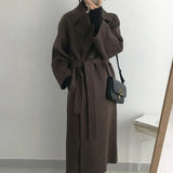Autumn Winter Women Long Woolen Coat with Belt Long Sleeve Manteau Femme Hiver Elegant Warm Overcoat Casual Ladies Jacket