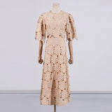 And Leisure Set Women's New Summer 2025 Vacation Wind Collar Embroidered Flower Slence Design Dress