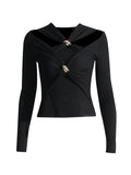 Toloer Temperamental Socialite Bottom Shirt 2024 Autumn New Shoulder Hollow Kink Design Slim Short Jacket Female-Outfit