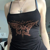 Slim And Skinny Butterfly Pattern Printed Small Sling Vest Hot Girl Sexy Dark Knitted Blouse-Outfit
