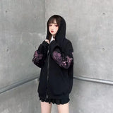 Autumn And Winter New Harajuku Sweet Wind Hooded Coat Fashionable Leisure Loose Zipper Sweater For Girls-Outfit