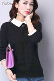 Oversized Sweater Pull Femme 2023 Autumn Winter Solid Knitted Pullover Long Sleeve Doll Collar Knitwear Jumper