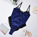 Lace Patchwork Satin Bodysuit Sexy Backless Jumpsuit Slim Women Tops One Piece Fashion Club Party Bodysuits Skinny