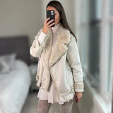 2022 New Fashion Suede Teddy Brown Woman Jacket Vintage Patchwork PU With Zipper Winter Coat Women Female Outwear