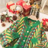 2021 Autumn High Quality Fashion Geometric Oversized Cardigan Long Sleeve Single Breasted Button Green Knitted