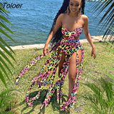 2 Piece Set Beachwear Swimsuit Colorful Leopard Print Lace Up Backless Crop Top and Tassel Shorts Sexy Fashion