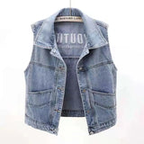 A Large Number Of Summer New Versatile Embroidered Denim Vest Female Short Style Net Red Vest Vest Jacket Jacket-Outfit