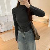 Collar Threaded Bottom Women Wear Temperamental Long-Sleeved T-Shirts In Autumn And Winter-Outfit