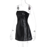 Black PU Leather Strapless Mini Dress-Outfit