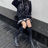 Mall Goth Gothic Lace Ruffle Mini Skirts Womens Harajuku Fairy Grunge Black Pleated Skirt Japanese Lolita