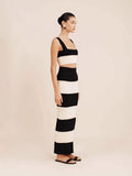 East New Women's Black And White Knitted Striped Long Suit Vest With Sweater