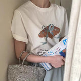 Toloer East Gate Spring Minority Age Reduction Round Collar Tie Bow Print Loose Versatile Short-Sleeved T-Shirt Top-Outfit