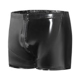 Toloer Men's PU Bright Leather Shorts, Bright Mirror Flat Leather Pants No Odor Size Accurate-Outfit