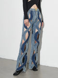 Toloer Jeans Female Autumn 2024 New Niche Wind Contrast Color Twist Hollow Out Metal Buckle Wide Leg Long-Outfit