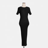 Toloer Chic Summer French Elegant Temperament Slim Thin Long Short Sleeve Wrapped Hip Knit Dress Woman-Outfit