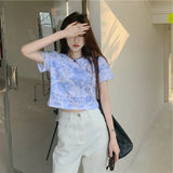 Toloer Celebrity Tie-Dye Short-Sleeved T-Shirt Women Loose Summer 2024 New Korean Version High Waist Crop Short Clothes