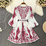 Toloer Spot Spring 2023 New Ladies Fashion V-Neck Long Sleeve Bohemian Print Dress-Outfit