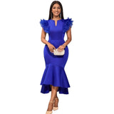 Lotus Leaves Folded Short-Sleeved Dress Banquet Temperament High-Waisted Fishtail Dress