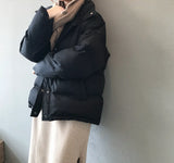 fashion solid women's winter down jacket stand collar short single-breasted coat preppy style parka ladies chic outwear