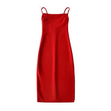 Summer New Hot Girl Sexy Fashion Flat Mouth Word Shoulder Solid Color Slim Forked Dress Woman-Outfit
