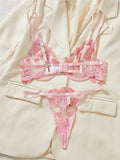Sheer Lips Heart Embroidery Lingerie Set-Outfit