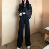 Toloer Waist Wide Leg Pants Women's Pants Autumn Hanging Feeling Loose Versatile Black Thin Suit Pants Casual Straight Leg Floor Pants-Outfit