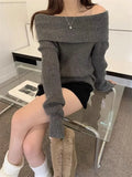 Solid Off Shoulder Knit Sweater-Outfit