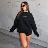 Round Collar Long Sleeves Loose Edgy Women High-Waist Print Tight Shorts Fashion Casual Babes