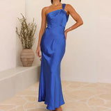 Women's New Open-Fork Fashion Sexy Bareback Solid Dress Hanging Long Dress Dress