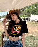 Toloer 2024 New Hottie Everything Ins Trendy T-Shirt Women's Design Sense Chain Short Crop Black Short-Sleeved